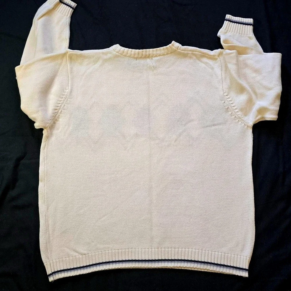 Bill Blass Men's Size XL Argyle Sweater Cream Gray Navy‎ 100% Cotton Vintage